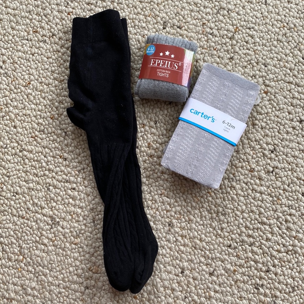 Lot of 3 Pairs of Footed Tights - two NWT - size 6-12m